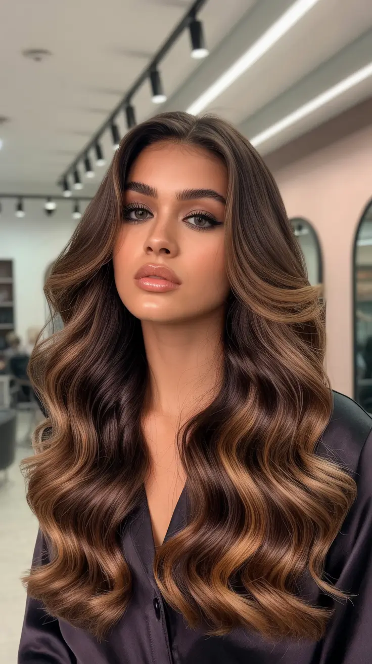 Medium hairstyles for women 2026 Espresso Waves Caramel Dimension