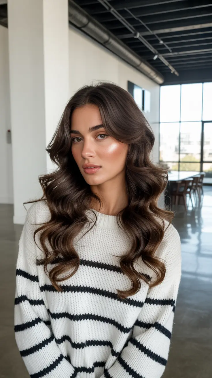 Medium hairstyles for women 2026 Soft Chocolate Waves Gentle Volume