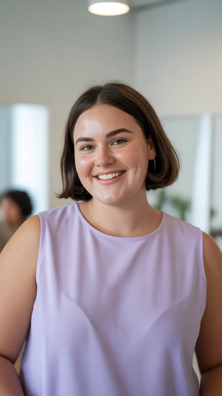 Modern haircuts for plus-size women 2026 Rounded Mini Bob with a Polished Finish