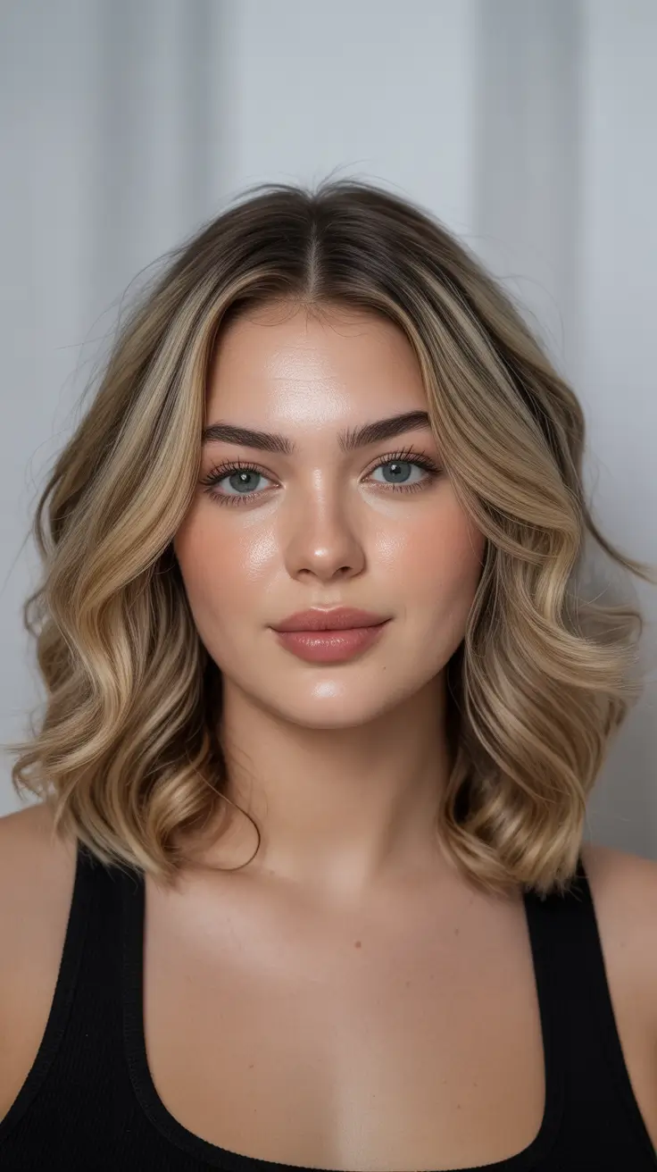 Modern haircuts for plus-size women 2026 Soft Blonde Balayage Lob