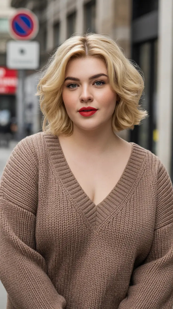Modern haircuts for plus-size women 2026 Voluminous Short Choppy Blonde Bob