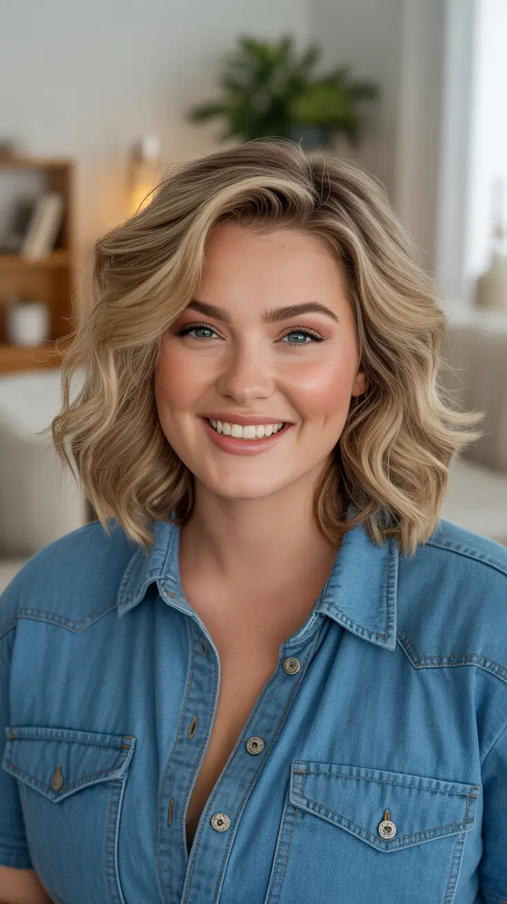 Modern haircuts for plus-size women 2026 Textured Lob with Balayage Dimension