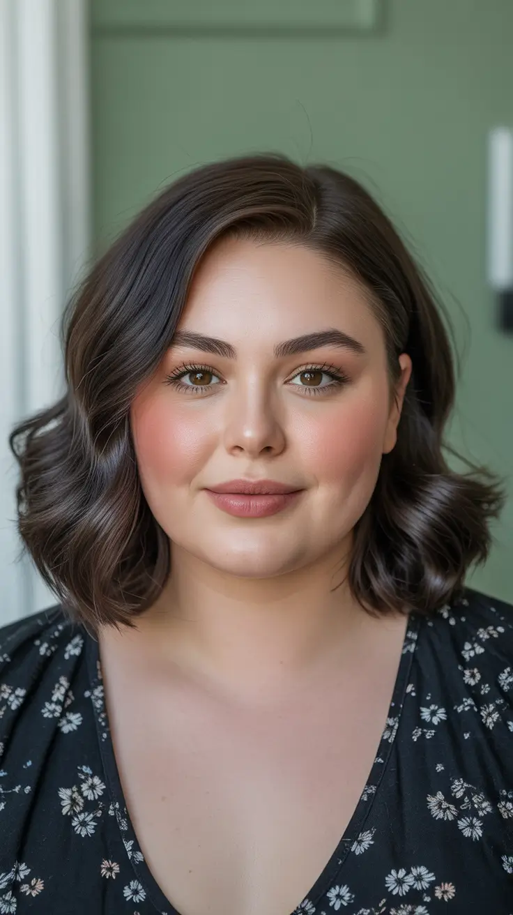Modern haircuts for plus-size women 2026 Classic Wavy Lob with Polished Ends