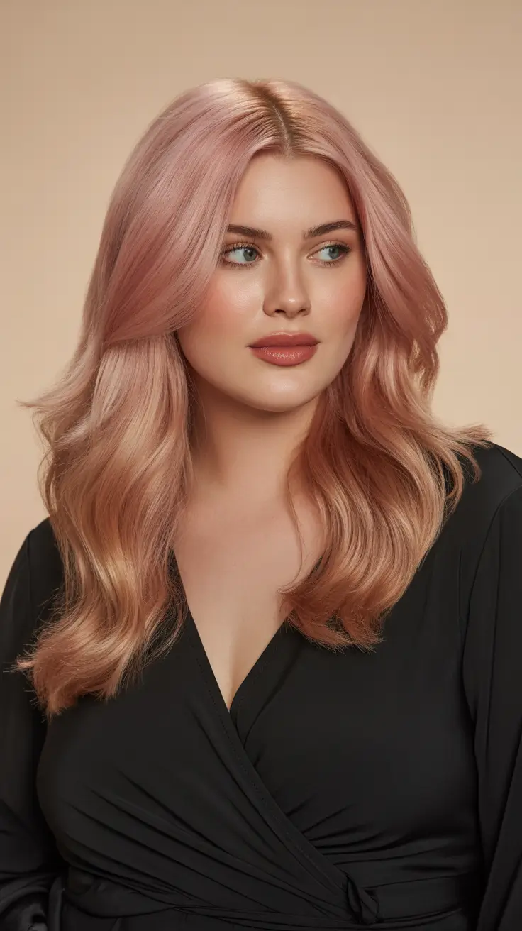 Modern haircuts for plus-size women 2026 Romantic Rose Gold Layers