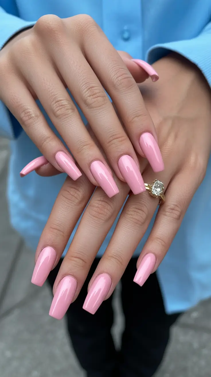 nail design trends 2026 Soft Pink Long Nails