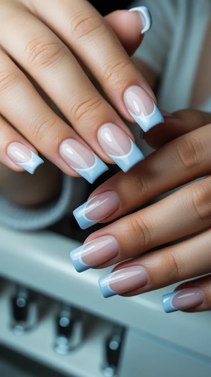nail design trends 2026 Blue French Tip Nails