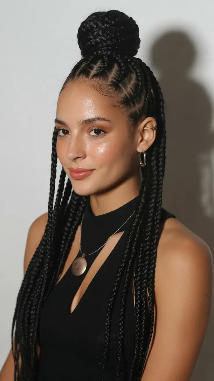 New braided hair looks 2026 High Goddess Bun Knotless