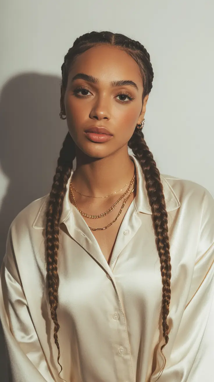New braided hair looks 2026 Silk Pressed Braids Evening Glow
