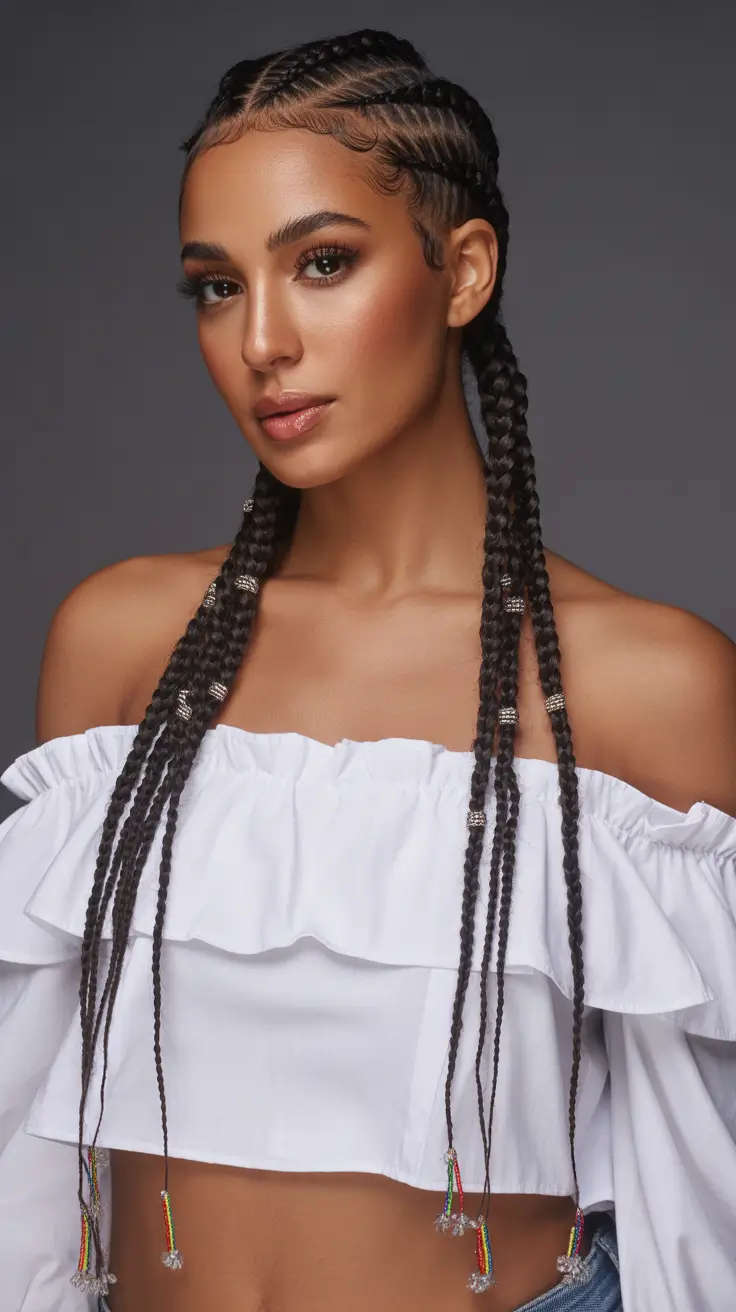 New braided hair looks 2026 Beaded Cornrow Elegance