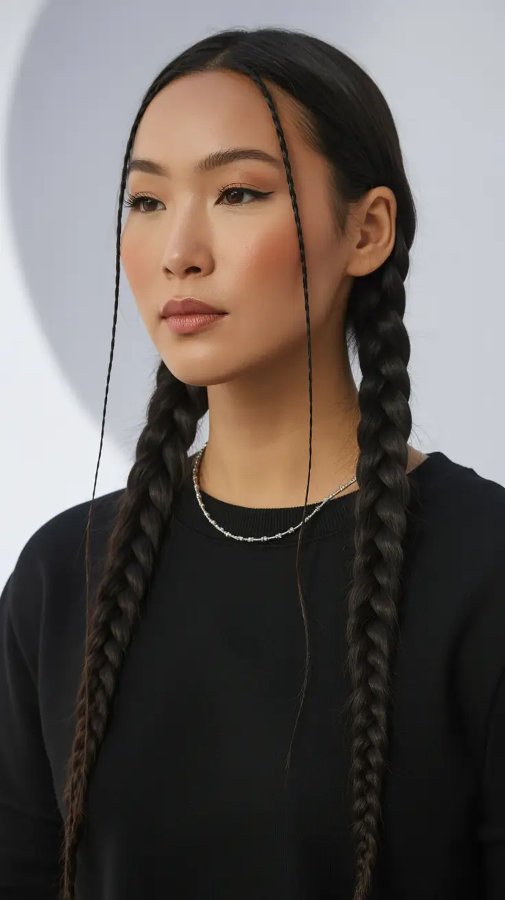 New braided hair looks 2026 Sleek Twin Braids Micro Plaits