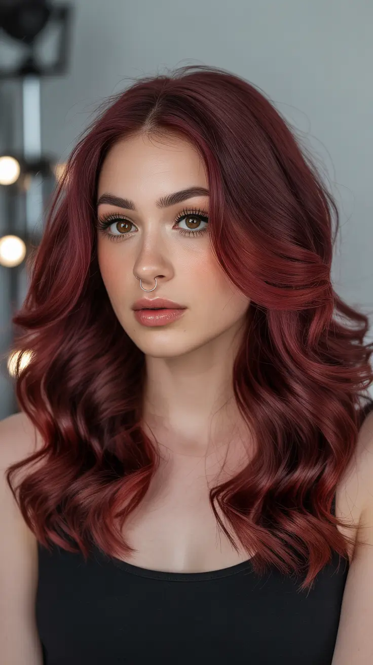 New hairstyle ideas 2026 Deep Cherry Waves With Modern Volume