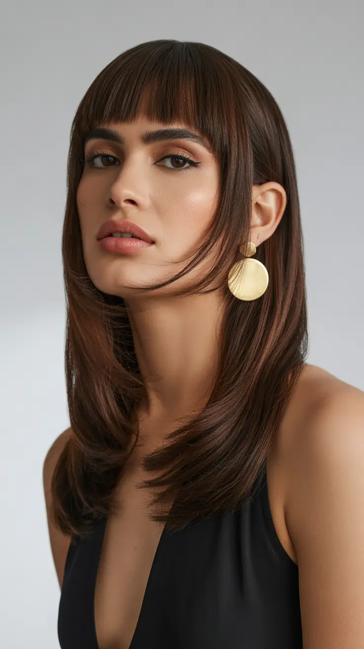 New hairstyle ideas 2026 Modern Layered Brunette Cut With Rounded Fringe