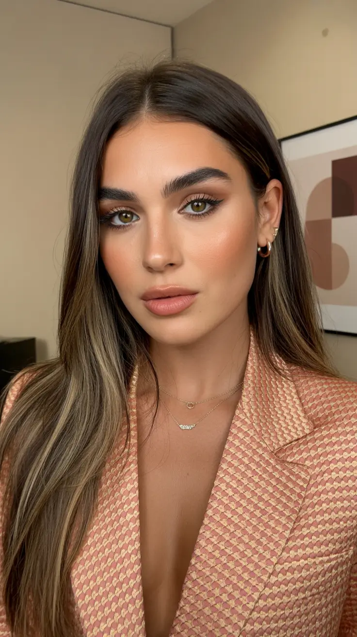 New hairstyle ideas 2026 Glossy Brunette Layers With Soft Money-Piece Framing