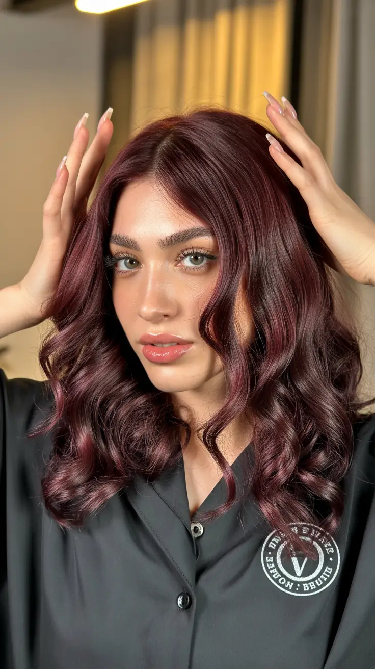 New hairstyle ideas 2026 Mulberry Waves With Reflective Shine