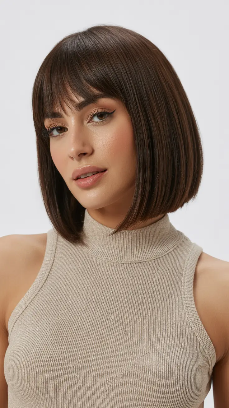 New hairstyle ideas 2026 Chic Rounded Bob With Soft Feathered Fringe