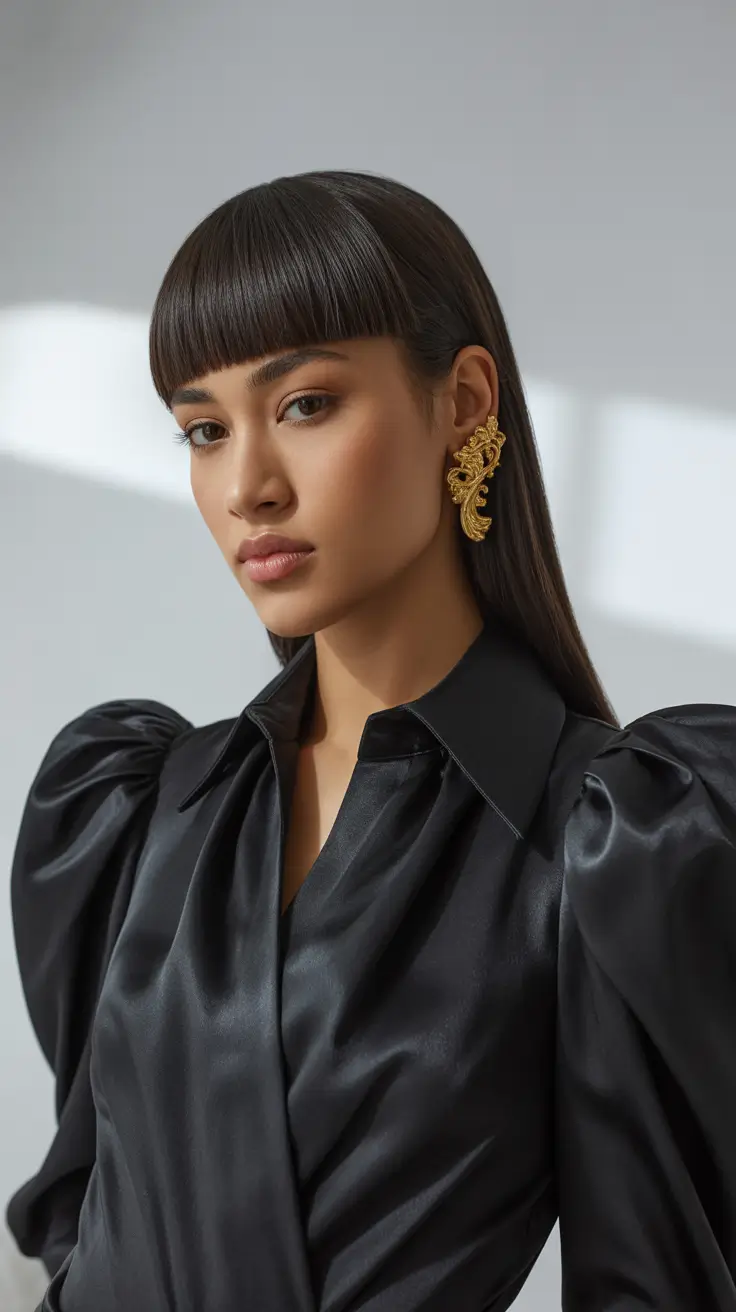 New hairstyle ideas 2026 Ultra Sleek Hair With Precision Baby Bangs