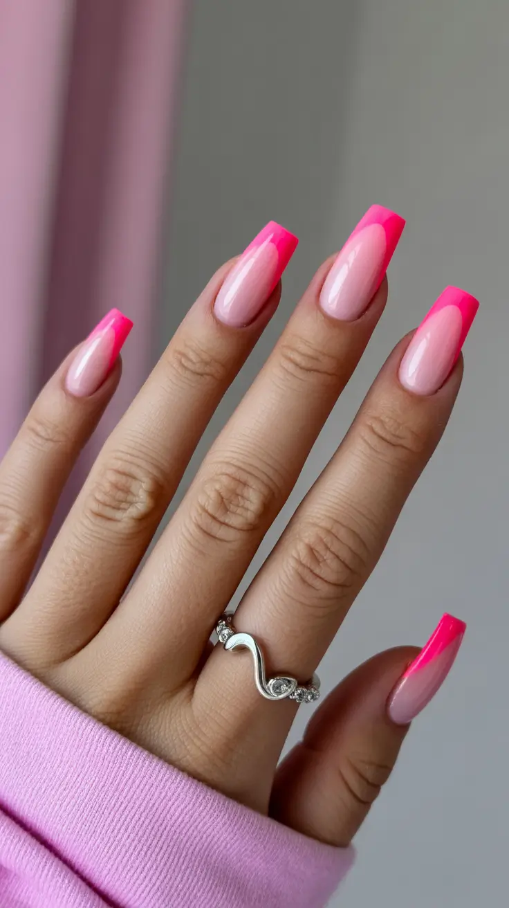 pink nails inspiration 2026 Cool Pink French With Sculpted Tips