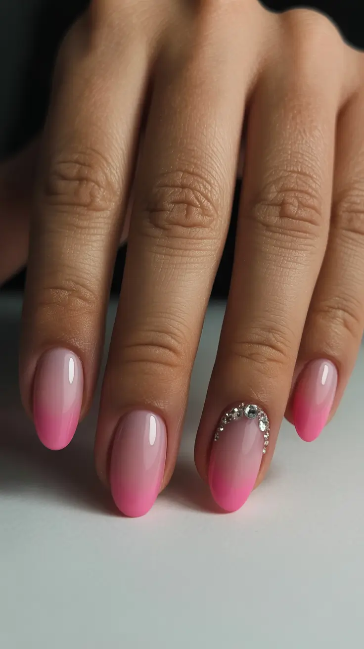 pink nails inspiration 2026 Soft Pink Ombre With Crystal Accents