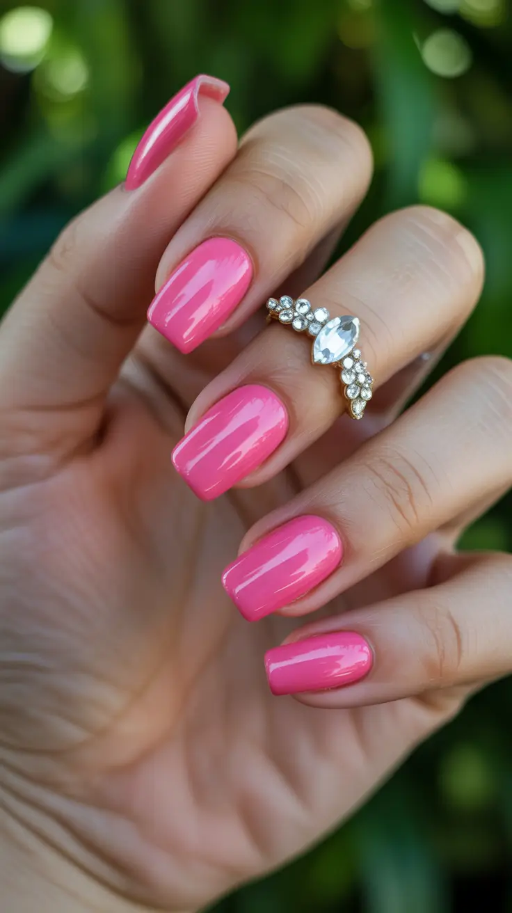 pink nails inspiration 2026 Soft Coral-Pink Square Nails