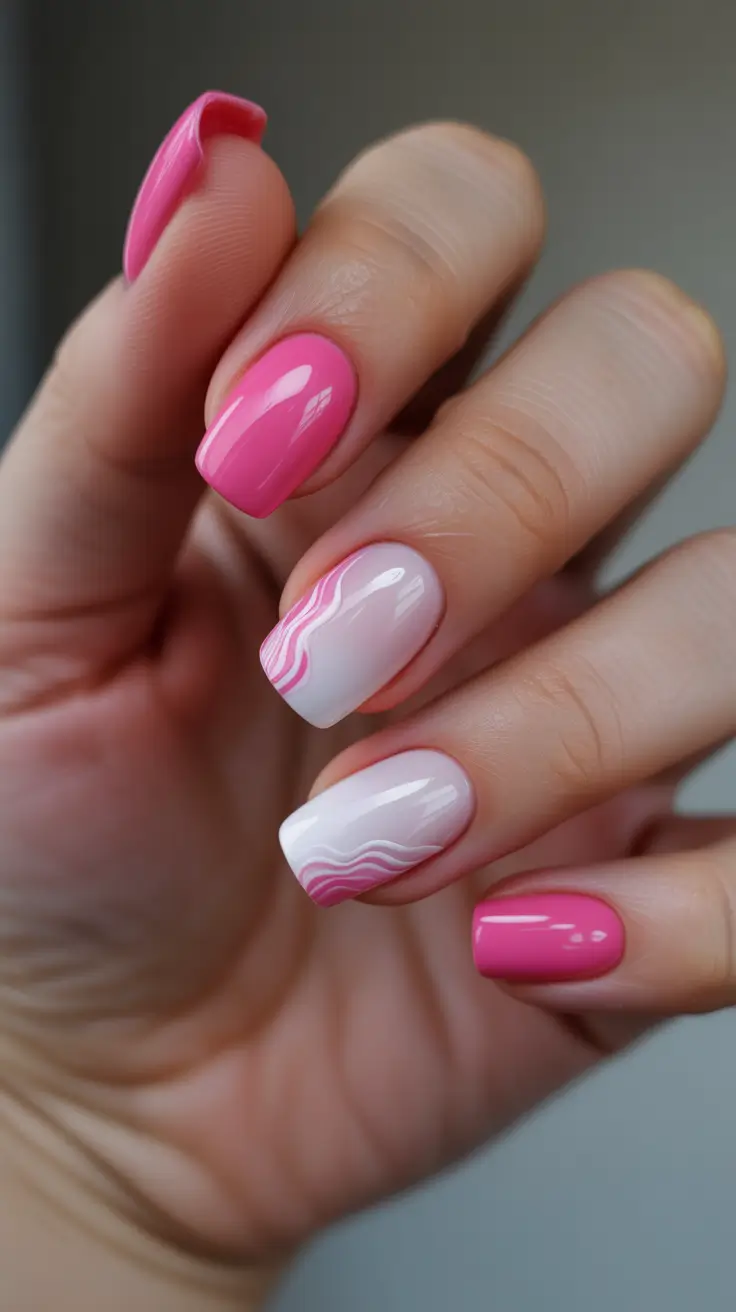 pink nails inspiration 2026 Bright Bubblegum Pink With Soft Waves