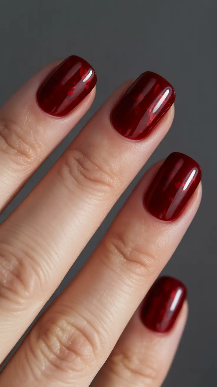 red nails inspiration 2026 Glossy Deep Cherry Glass Nails