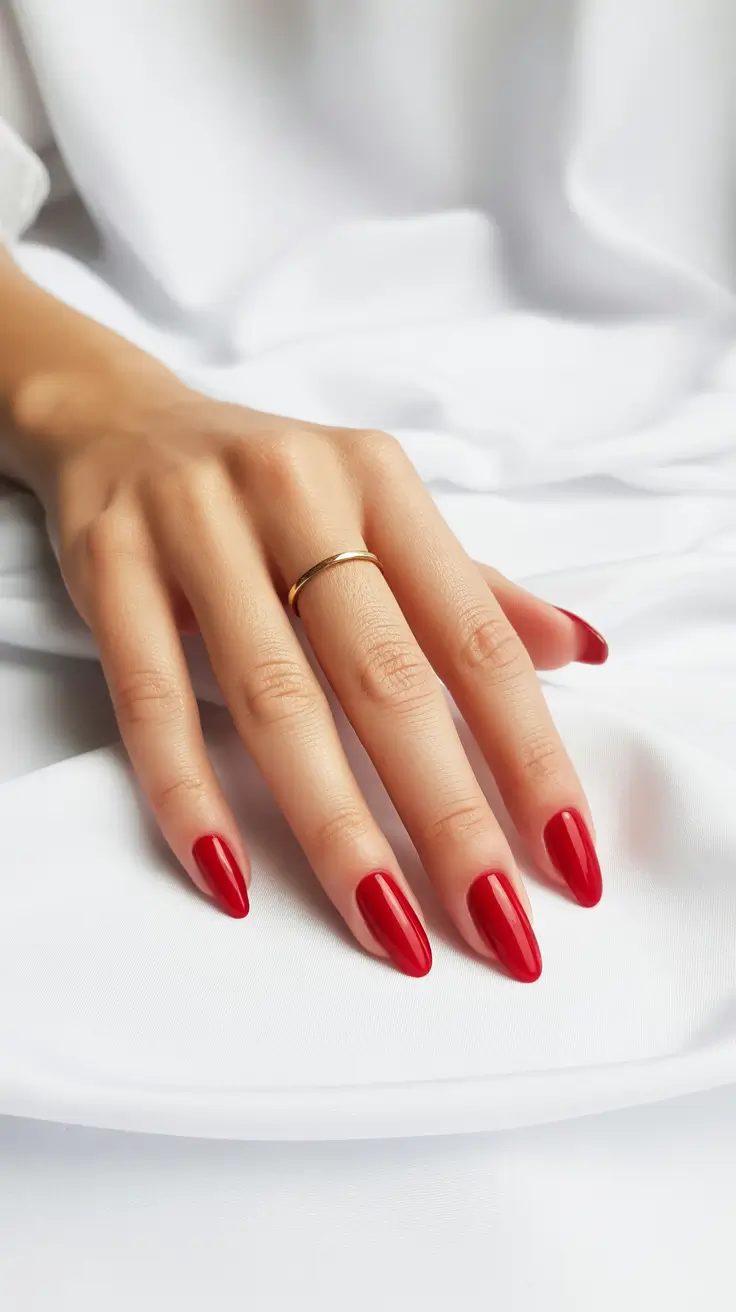 red nails inspiration 2026 Elegant Long Red Almond Nails with Ultra-Gloss Finish