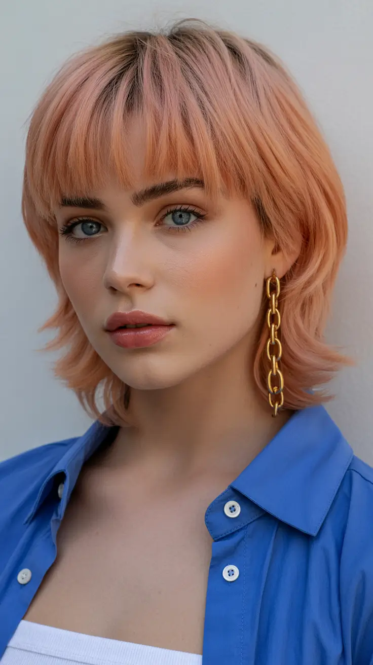 Short haircut inspiration 2026 Pastel Peach Mullet Revival