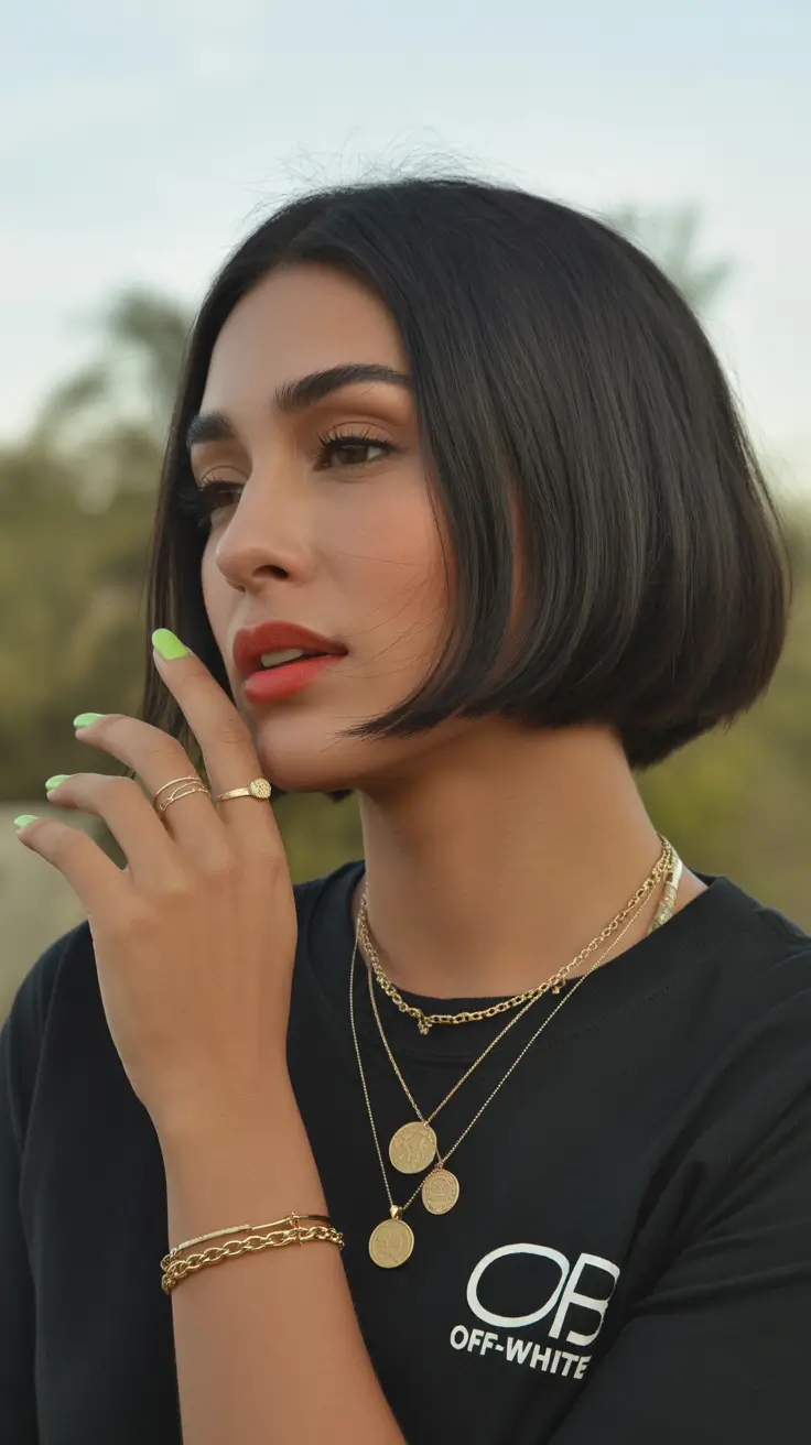 Short haircut inspiration 2026 Chic Jet Bob with Retro Edge