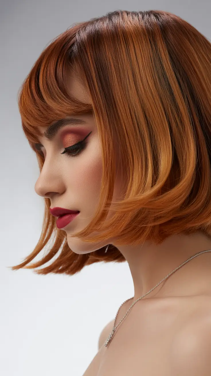 Short haircut inspiration 2026 Copper Glow With Micro Bangs