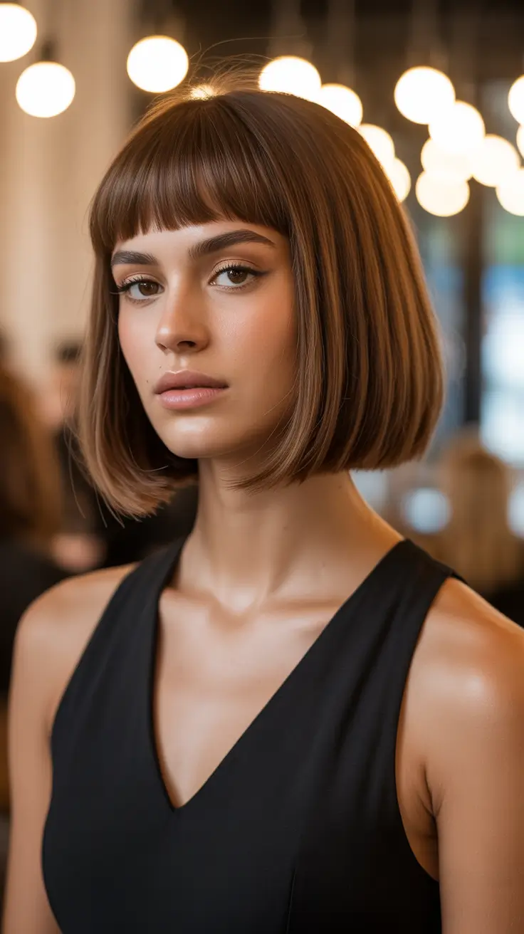 Short haircuts with bangs 2026 Polished Bob with Micro Bangs