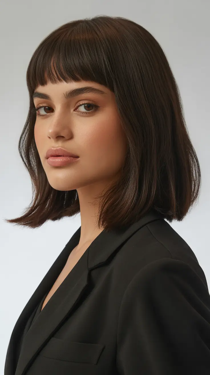 Short haircuts with bangs 2026 Minimalist Straight Lob with Micro Fringe