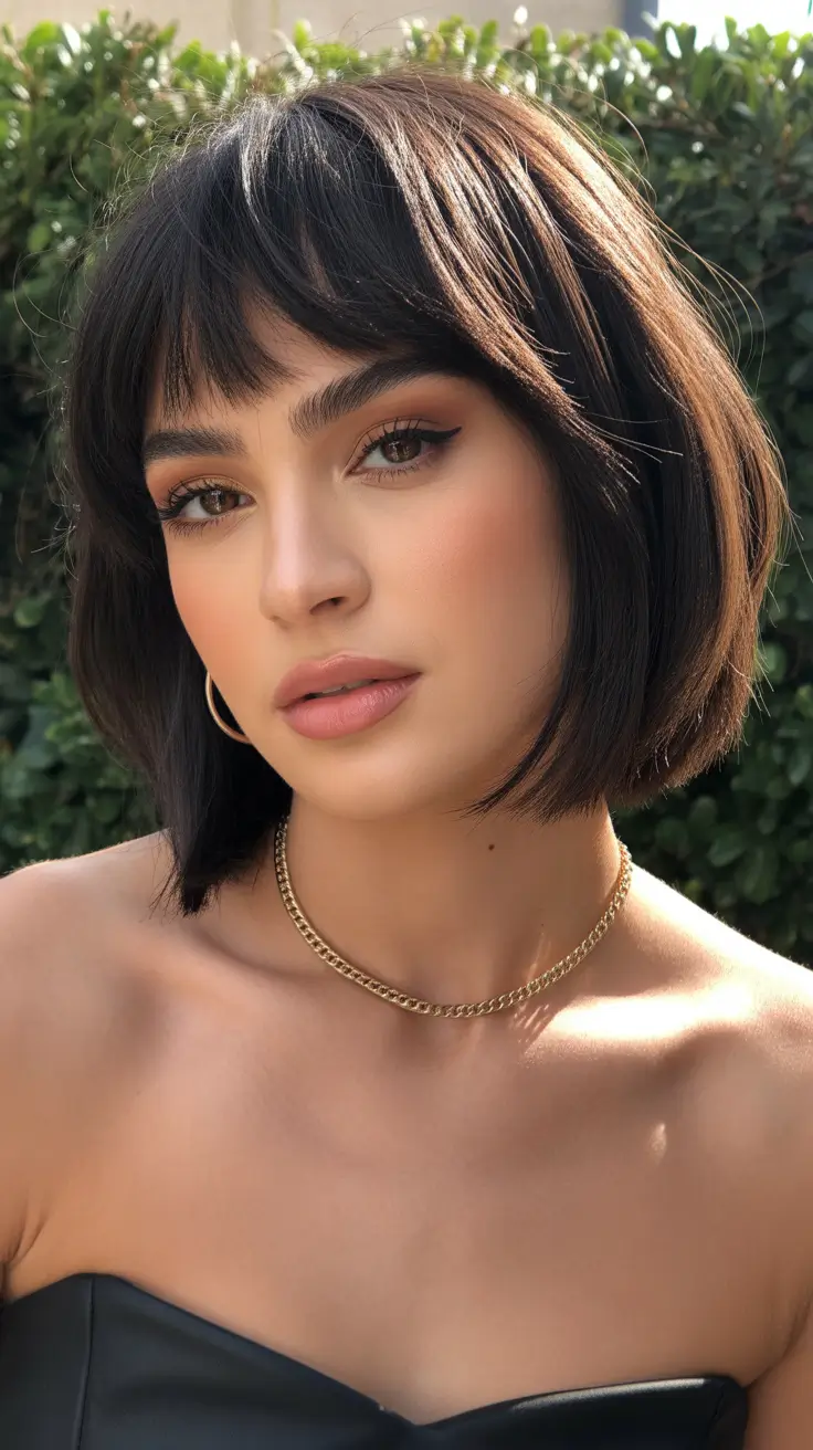 Short haircuts with bangs 2026 Romantic Bob with Light Layered Bangs