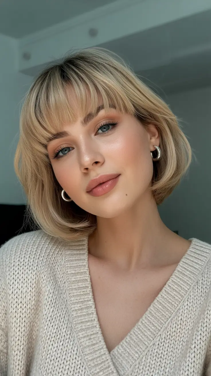 Short haircuts with bangs 2026 Blonde Shaggy Bob with Curtain Bangs