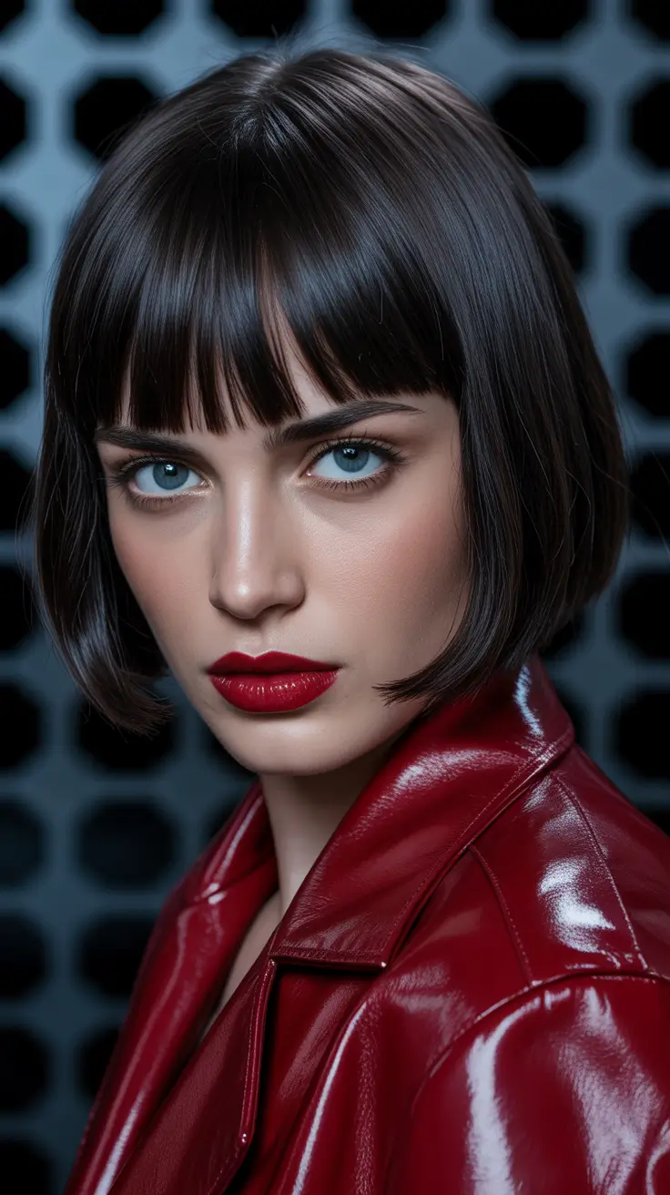 Short haircuts with bangs 2026 Jet Black Short Bob with Bold Bangs