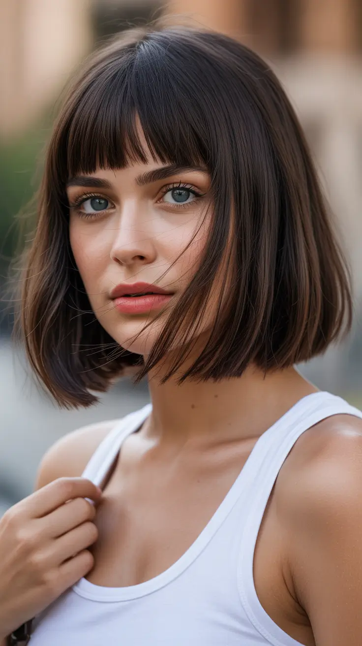 Short haircuts with bangs 2026 Airy Straight Bob with Wispy Bangs