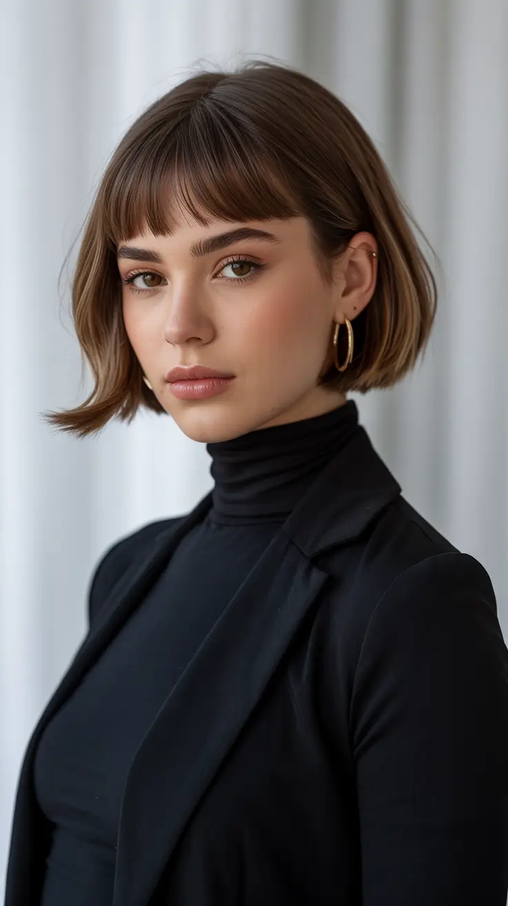 Short haircuts with bangs 2026 Business Chic Bob with Curtain Bangs