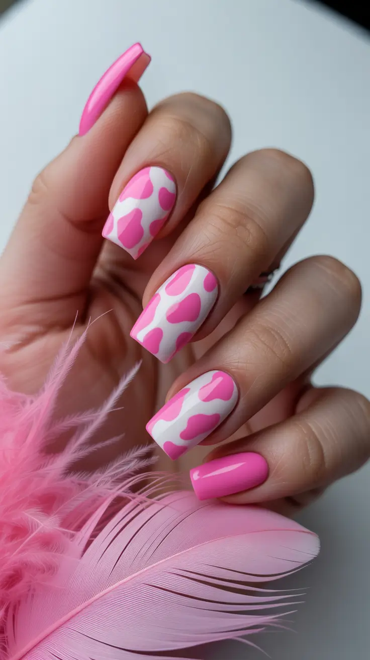 square nails inspiration 2026 Bold Pink Patterns for Playful Summer Energy