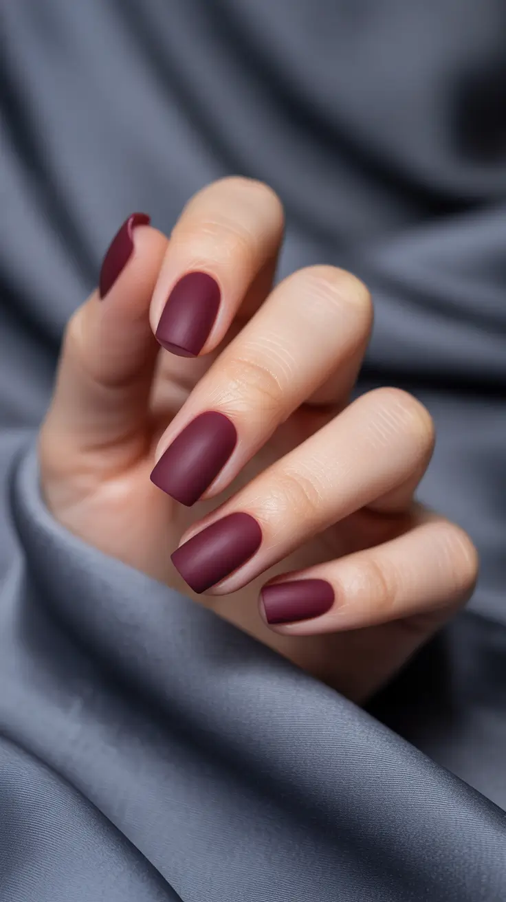square nails inspiration 2026 Velvety Matte Plum Elegance