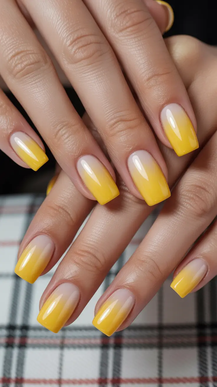 square nails inspiration 2026 Sunny Yellow Ombre for Bright Summer Days