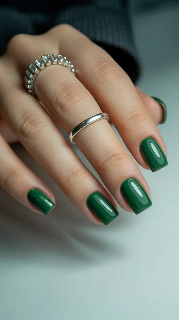 square nails inspiration 2026 Deep Forest Green Classic Gloss