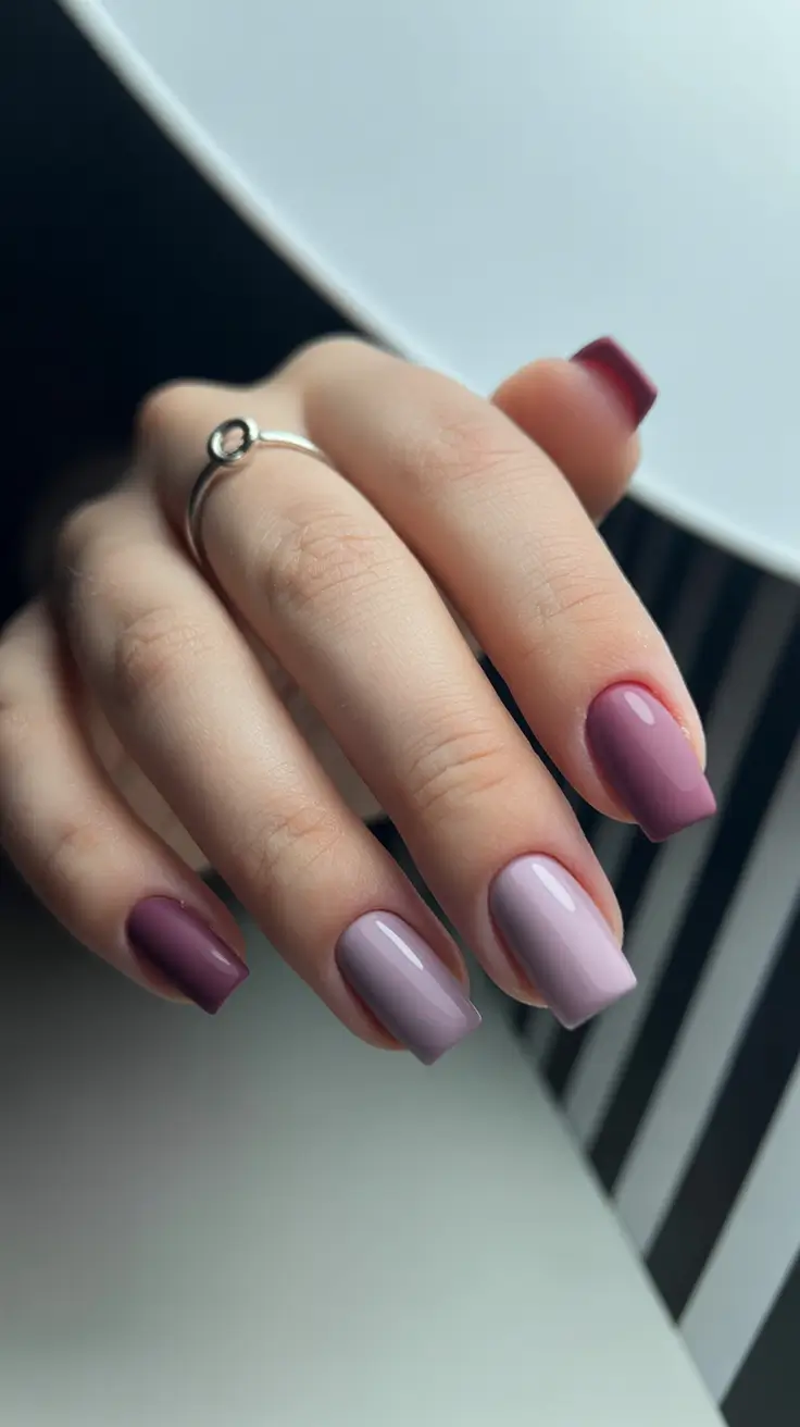 square nails inspiration 2026 Muted Mauve Gradient for Soft Romance