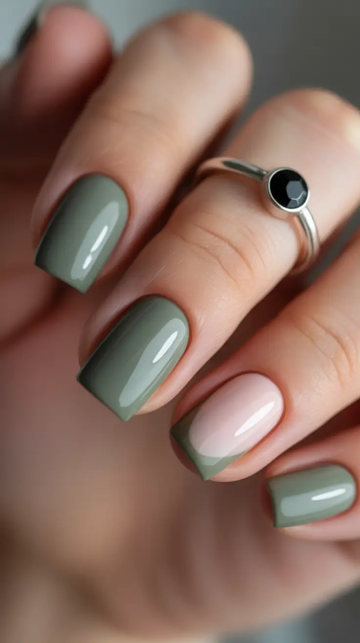 square nails inspiration 2026 Soft Sage and Neutral Minimalism