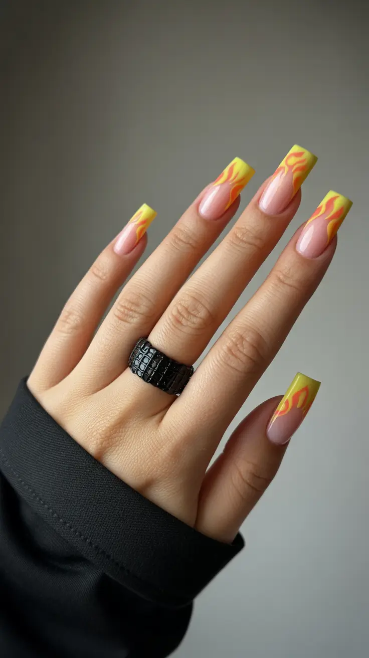 square nails inspiration 2026 Neon Flames for Bold Summer Confidence