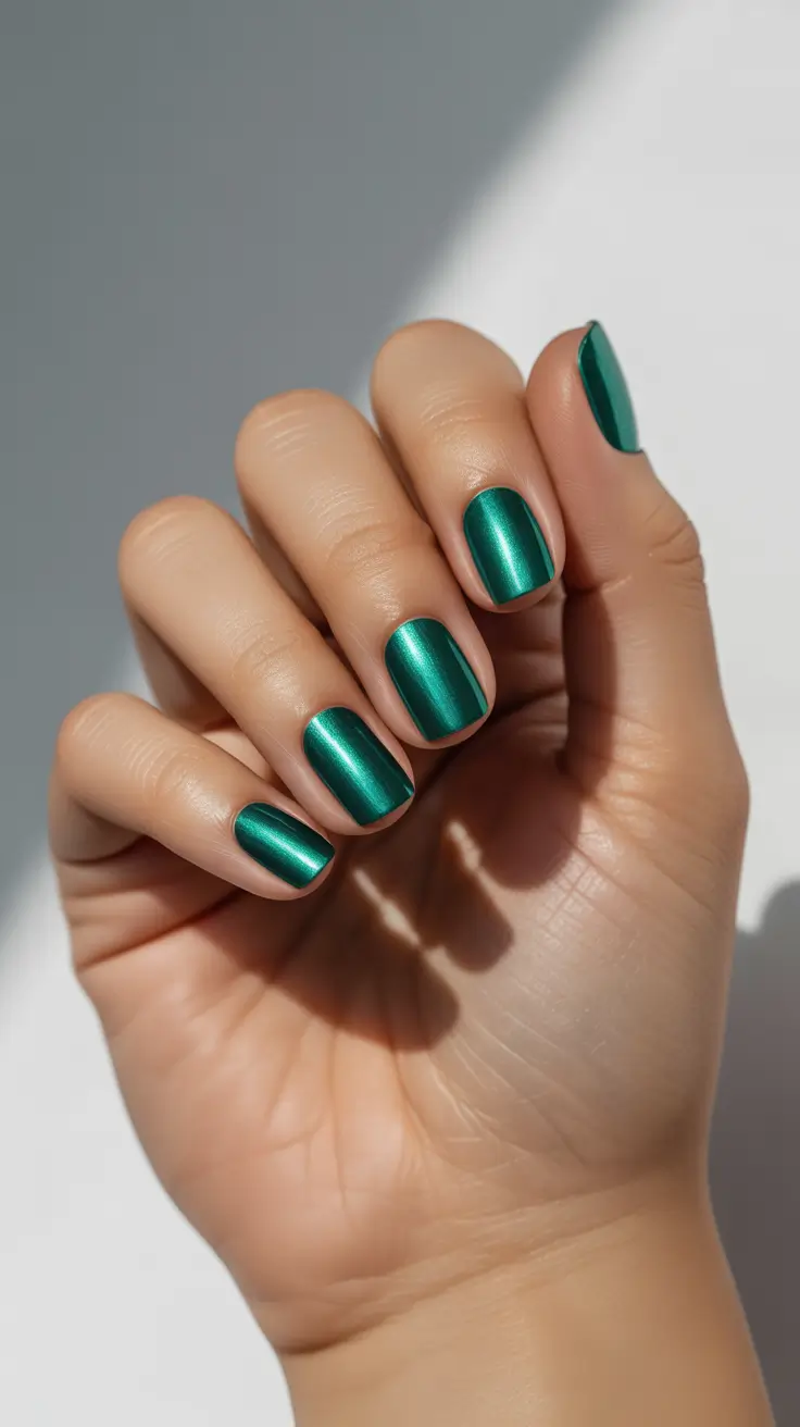 square nails inspiration 2026 Emerald Metallic Minimalism