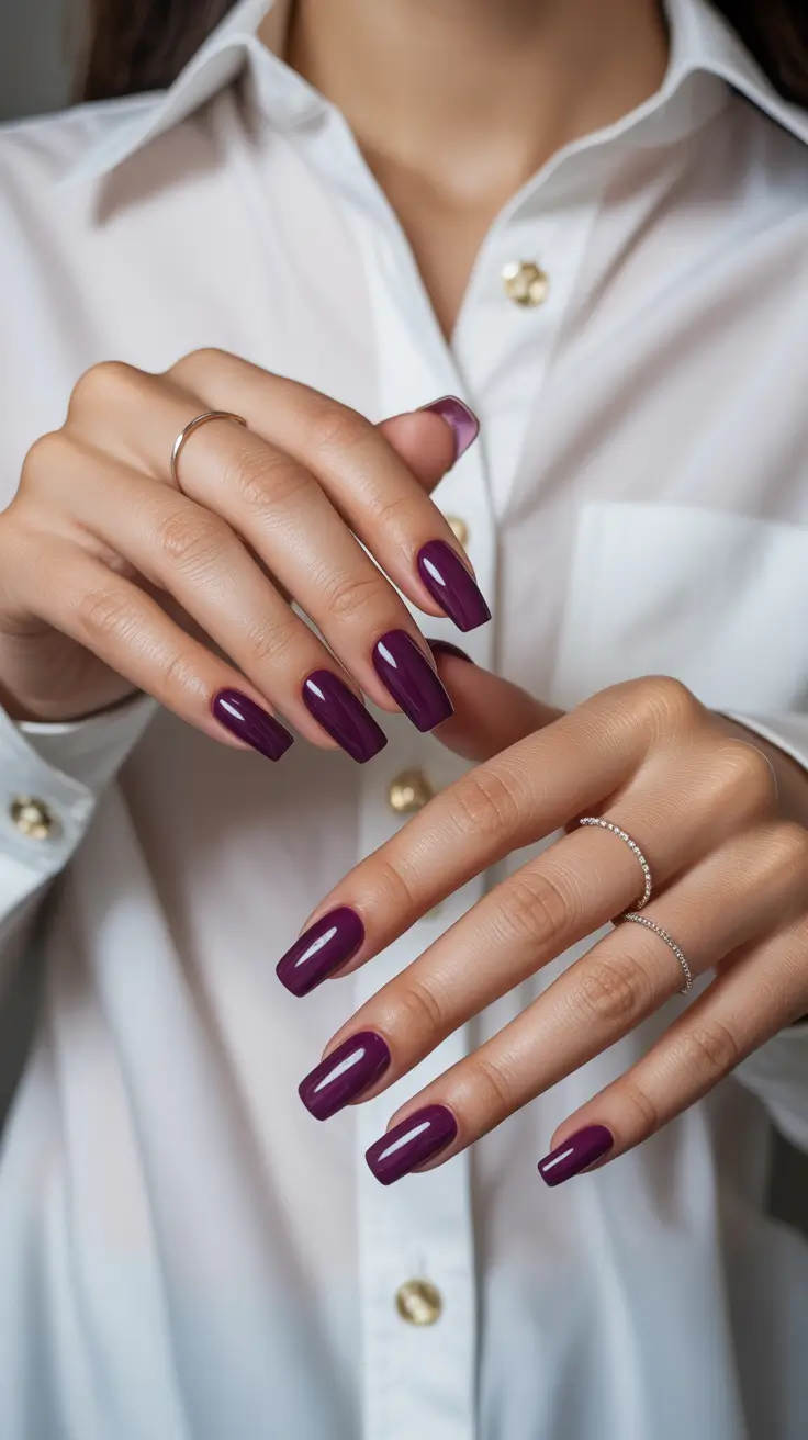 square nails inspiration 2026 Glossy Plum Sophistication