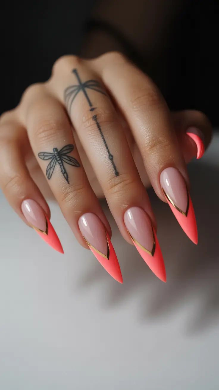 stiletto nails for 2026 Neon Edge with a Hint of Gold