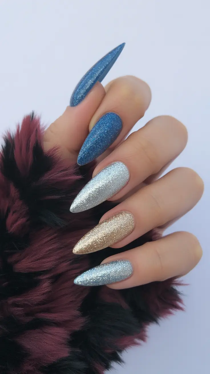 stiletto nails for 2026 Metallic Gradient Glam