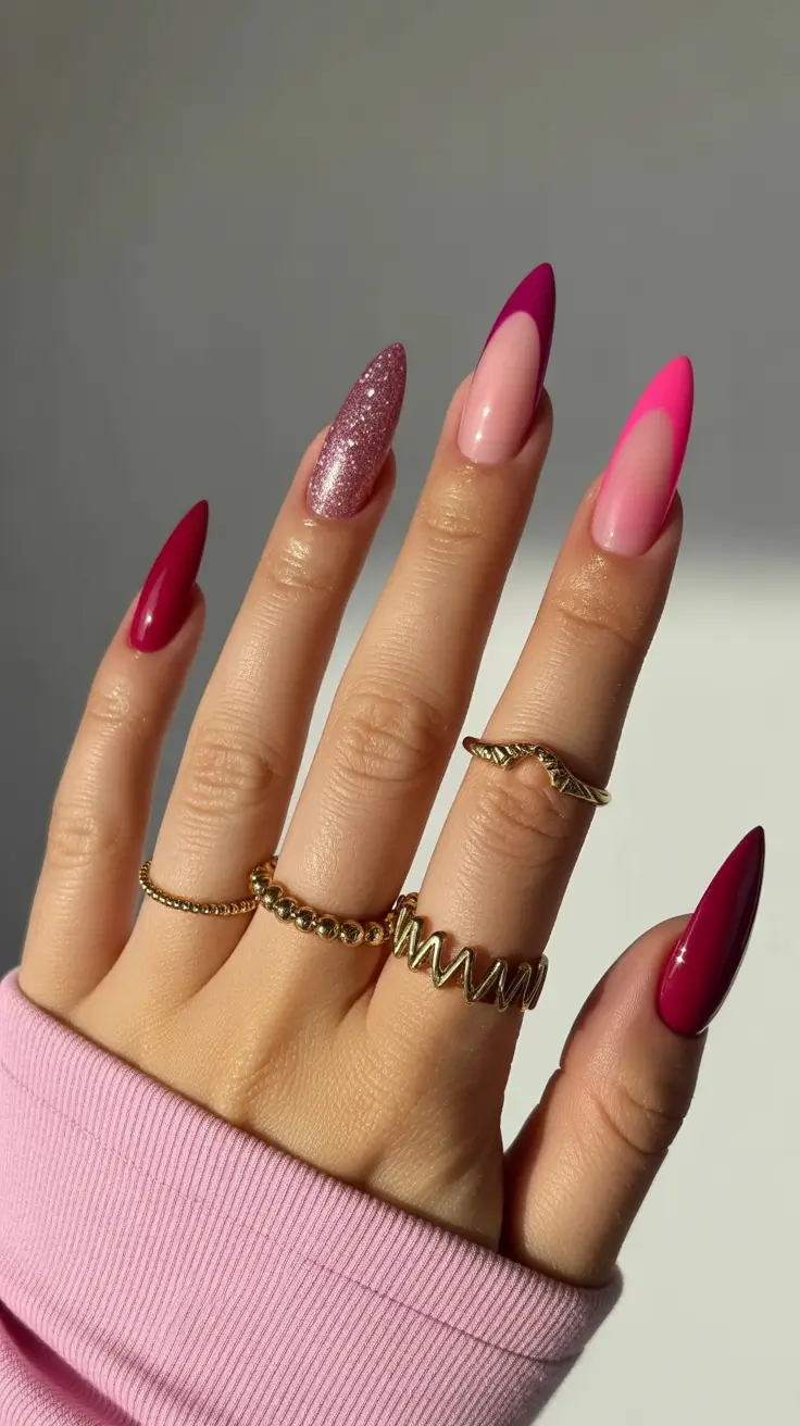 stiletto nails for 2026 Pink Spark Fusion