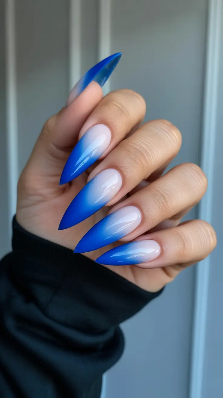 stiletto nails for 2026 Electric Blue Fade