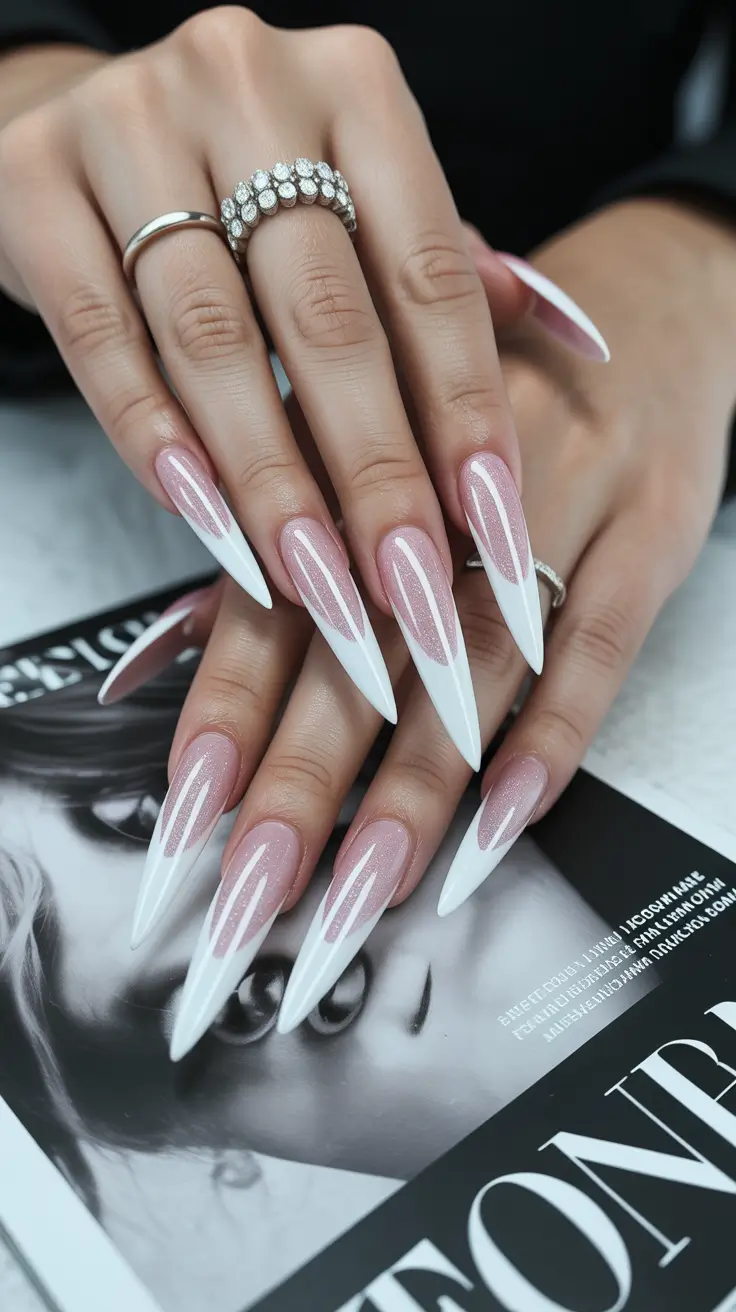 stiletto nails for 2026 White Flame French